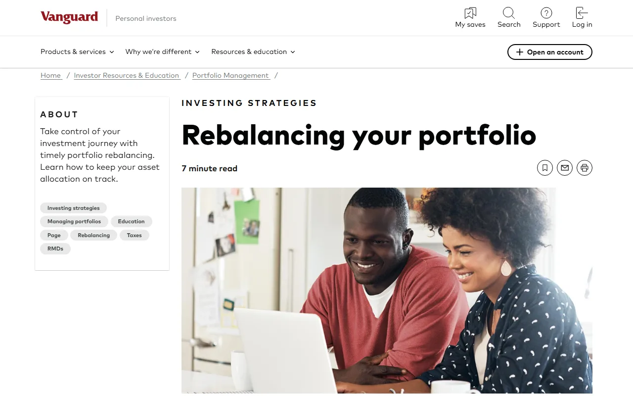Vanguard ဝဘ်ဆိုက်ရှိ Rebalancing your portfolio ရှင်းလင်းချက် စာမျက်နှာ၏ ခေါင်းစဉ်ပိုင်း